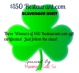 $150 Restaurant.com St. Patrick’s Day Scavenger Hunt Giveaway