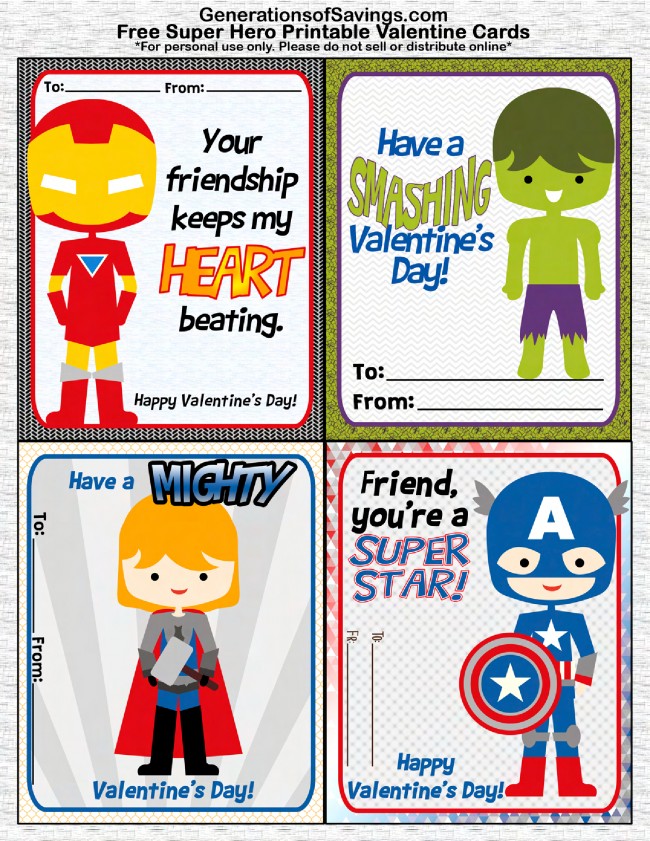 Childrens Valentines Day Cards Printable Superhero Free