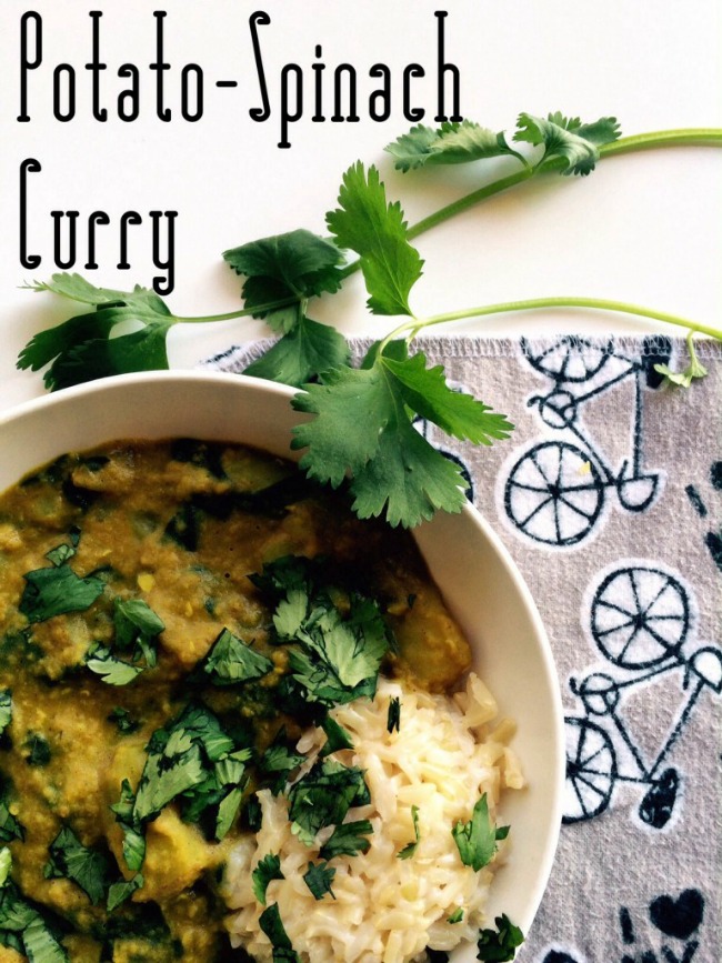 curry recipe, indian recipe, potato spinach curry, gluten free, vegan recipe