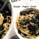 Kale and mushroom pasta recipe, vegan recipe, meatless monday