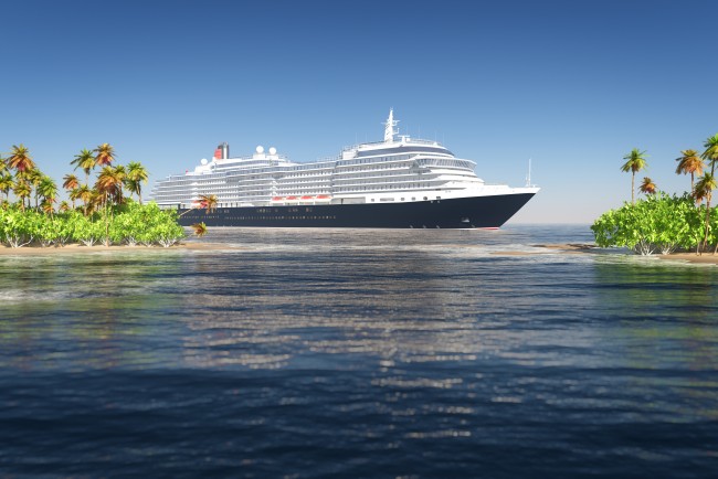 Cruise ship and tropical island