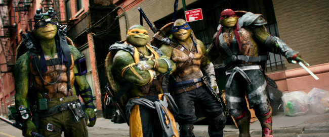 Left to right: Donatello, Michelangelo, Leonardo and Raphael in Teenage Mutant Ninja Turtles: Out of the Shadows from Paramount Pictures, Nickelodeon Movies and Platinum Dunes Productions