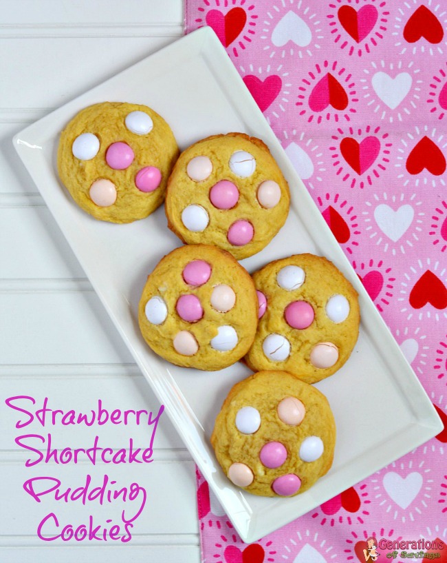strawberry shortcake pudding cookies, cookie recipe, valentines day cookie recipe, m & m cookie recipe, 