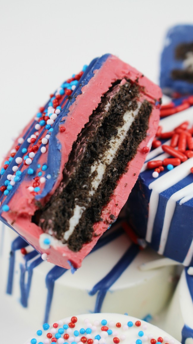 patriotic dessert, red white and blue food, memorial day food, chocolate covered oreos